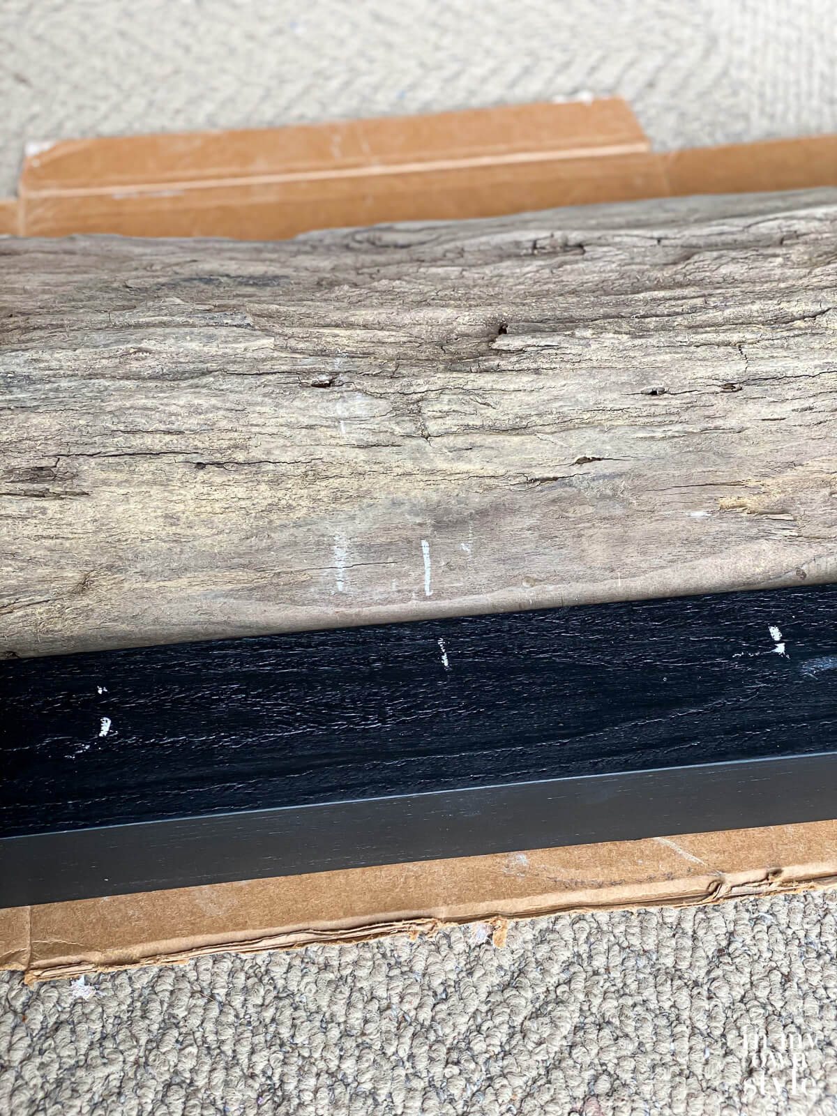 find center in wood to drill holes. Making a wood log art
