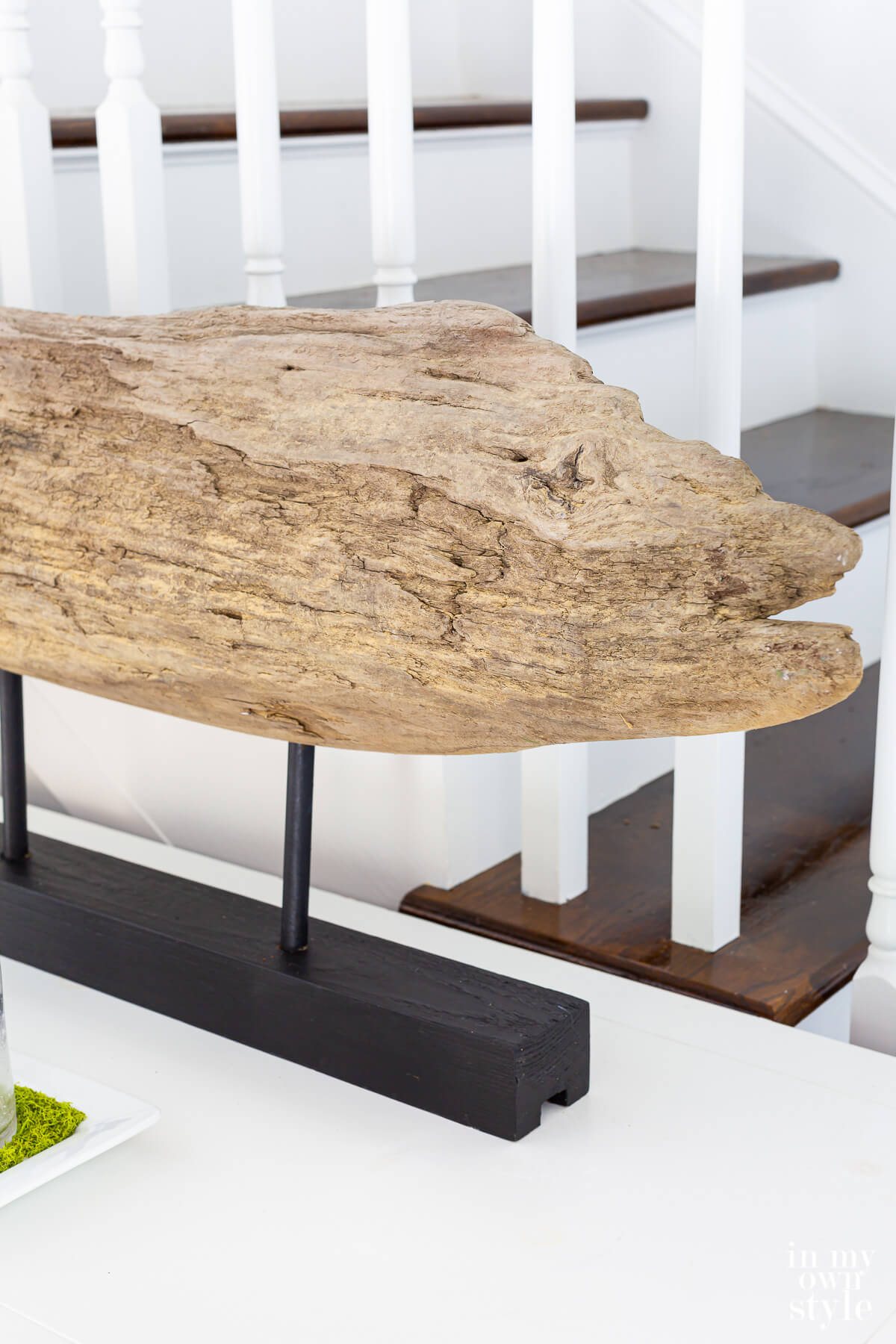 DIY modern wood slab art on sideboard