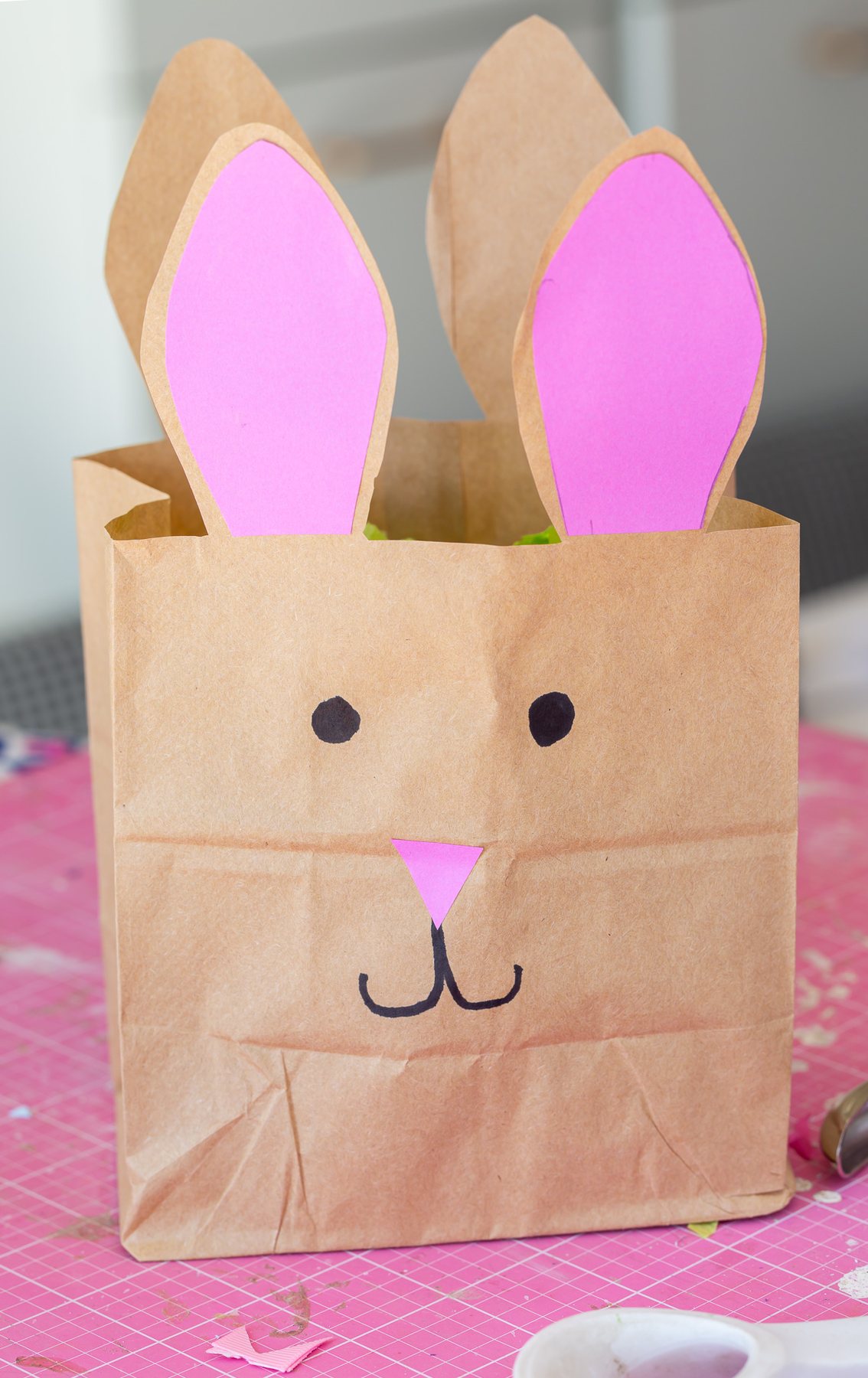 Easter bunny bag craft on table