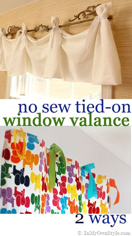No sew window treatments for kids rooms hanging on two windows.