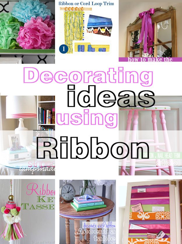 A collection images showing budget decorating ideas using ribbon to embellish and accent every room in a home.