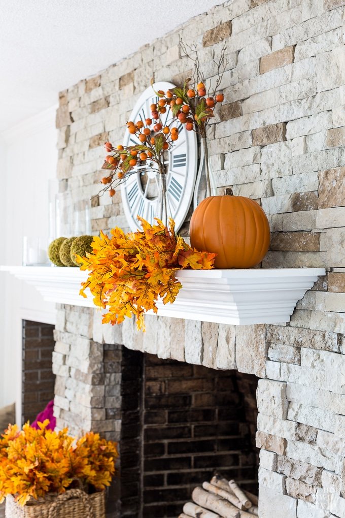 Stone fireplace mantel decorating ideas for fall