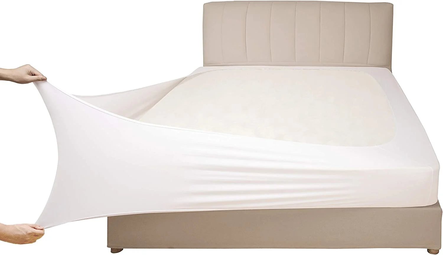 Stretchy bed wraps to cover a box spring and make a bed look more modern than a standard fabric bed skirt.