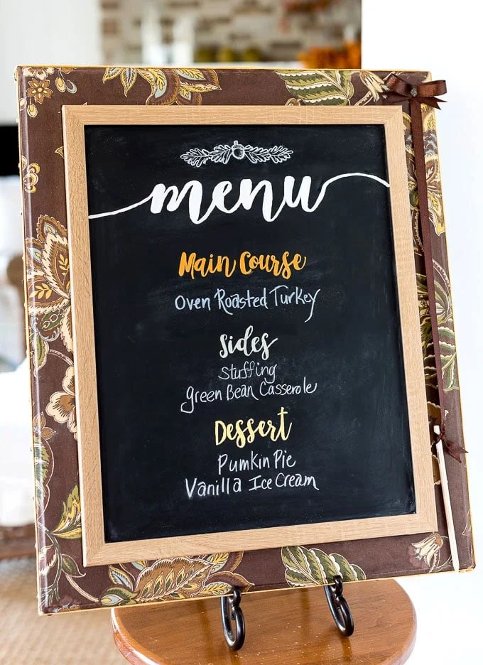 How to make a fabric covered framed chalkboard for Thanksgiving