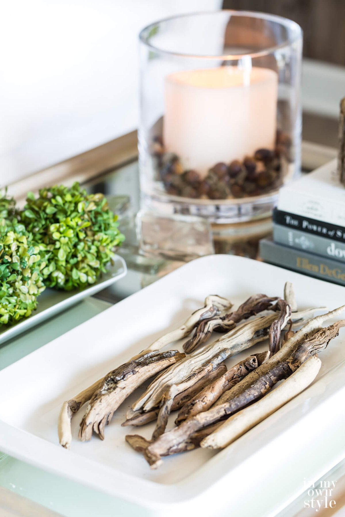Coffee table decorating ideas using items found in nature.
