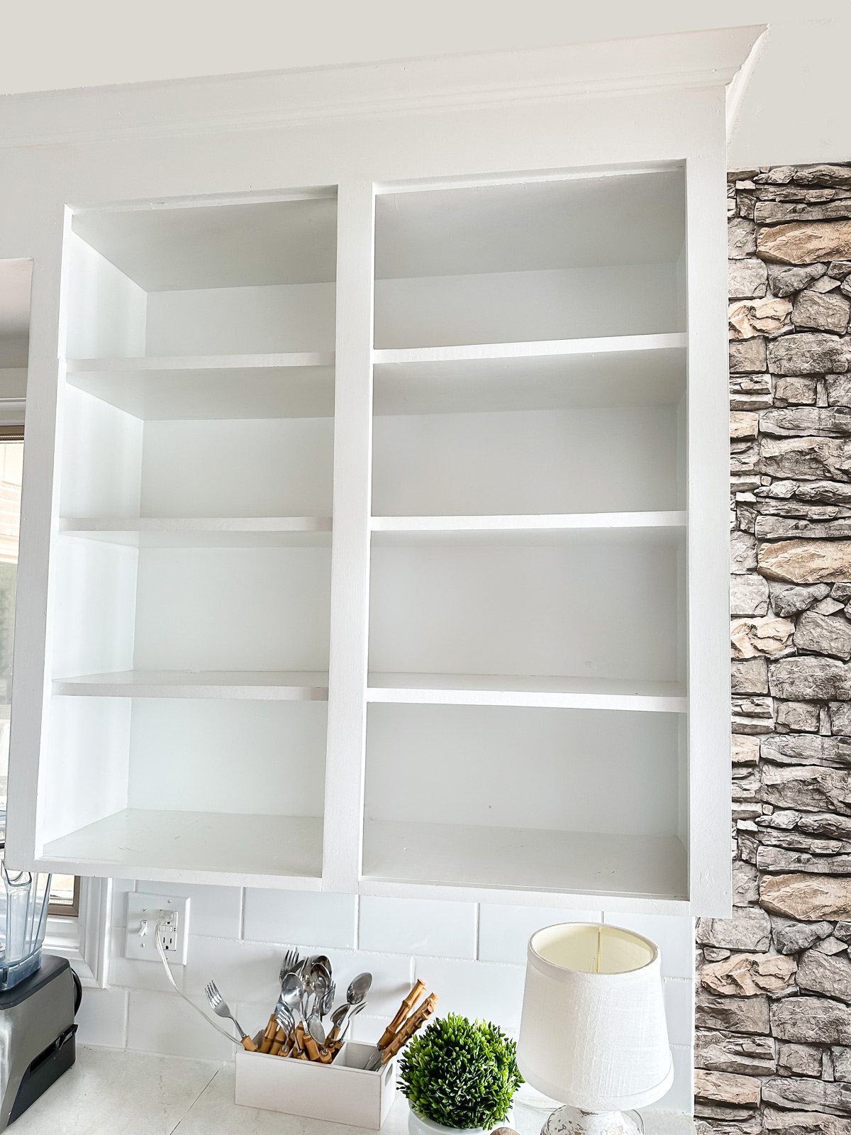 Fall Kitchen Shelf Styling Using Wallpaper