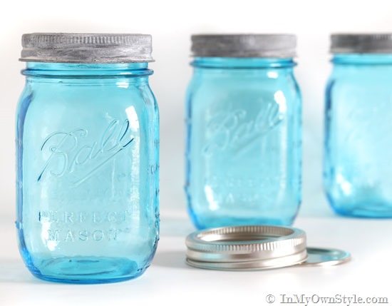How to age new blue Mason jar lids