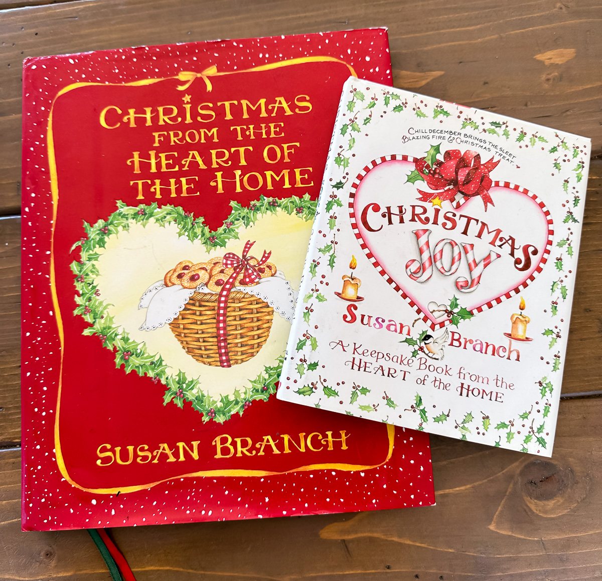2 favorite Christmas decorating books by Susan Branch. Christmas from the Heart of the Home and Christmas Joy.