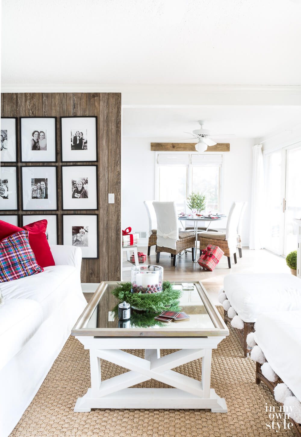 valspar bistro white paint in open concept kitchen and living room.