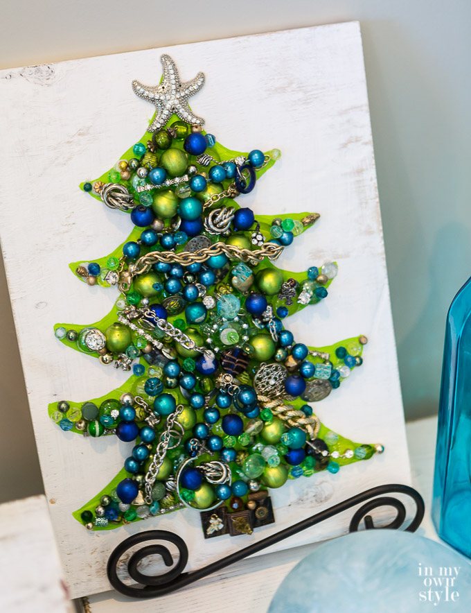 Repurposing ideas for Christmas using vintage jewelry.