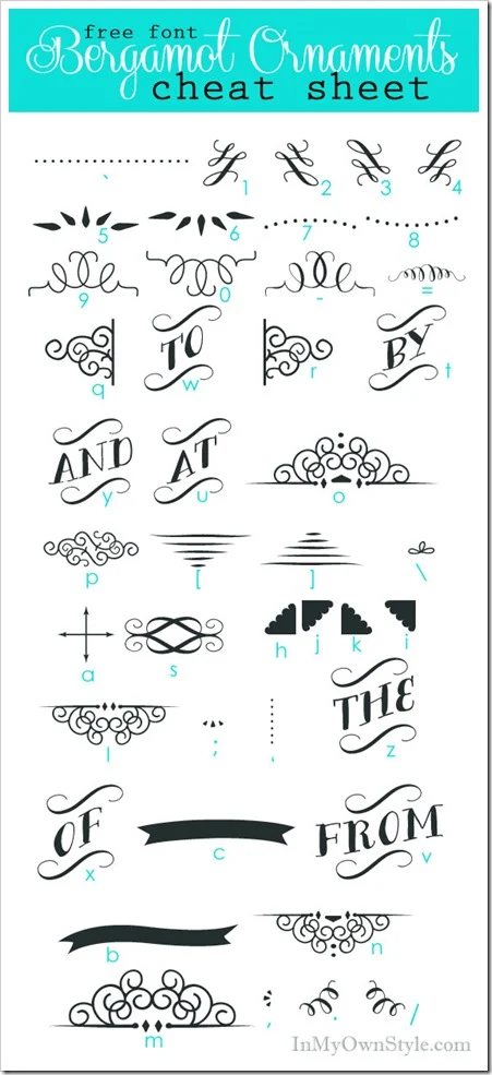 Font Cheat Sheets: Bergamot Ornaments Character Map
