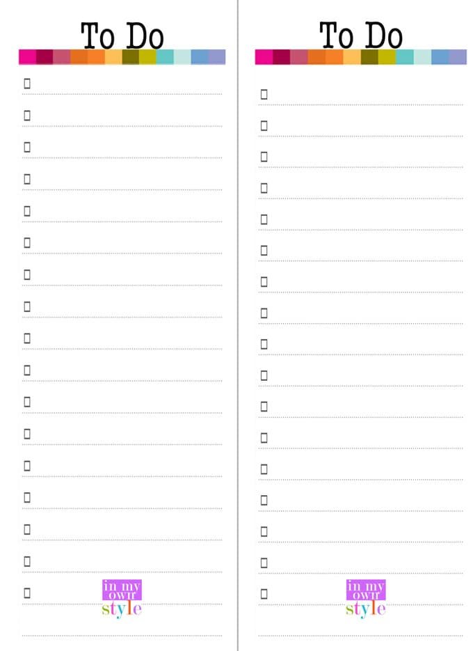 Movable To Do list free printable insert for a daily planner