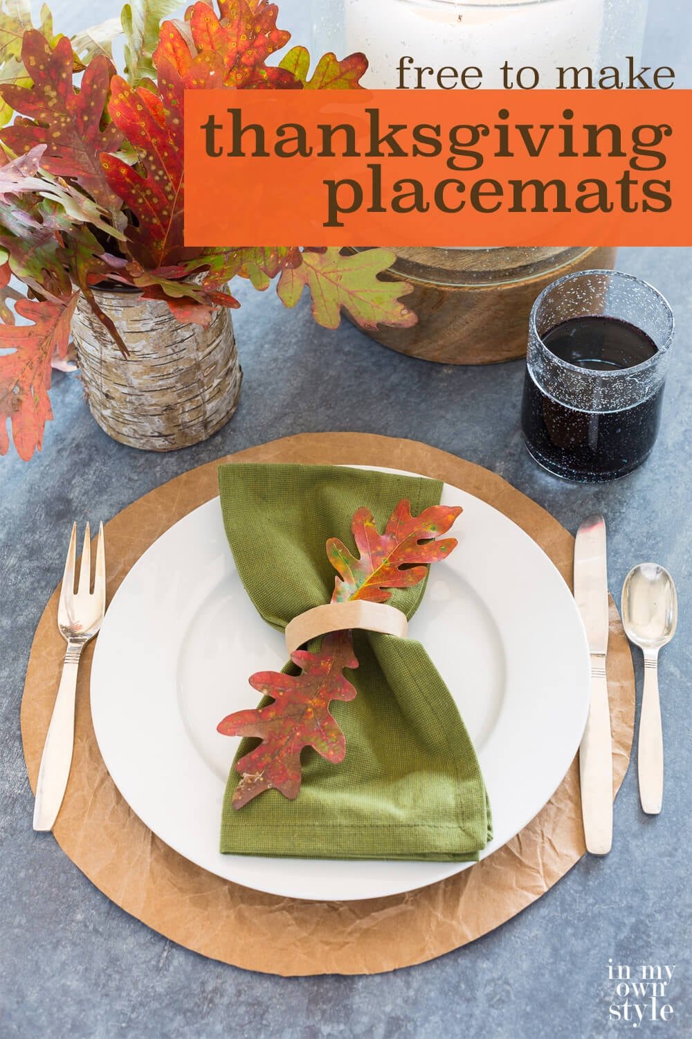 Thanksgiving Table Place setting. Text overlay says Thanksgiving Placemats