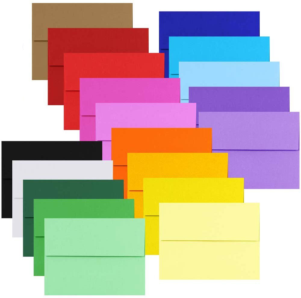 a pack of multi-colored a2 size envelopes