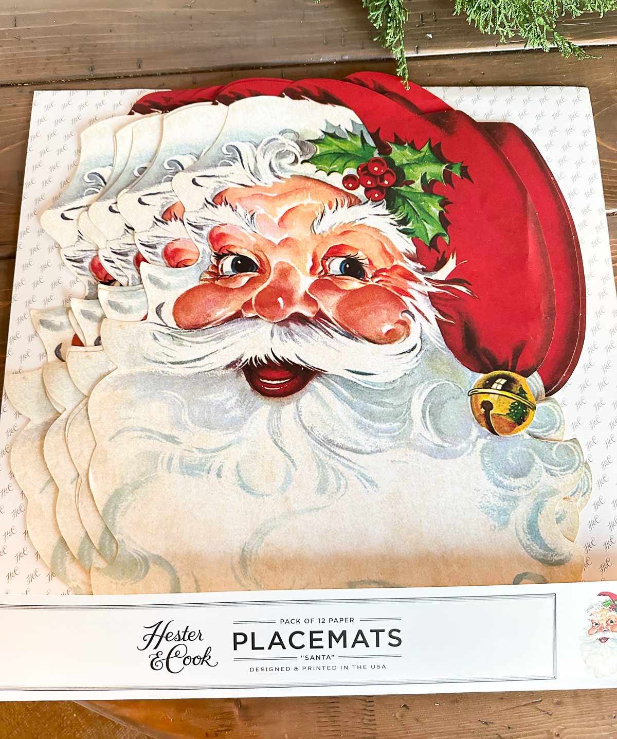 Hester & Cook Pack of 12 Face of Santa paper placemats.