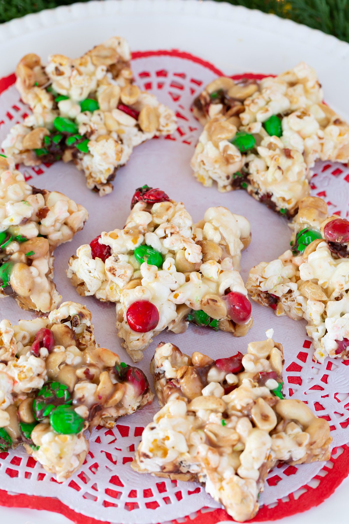a tray of Christmas popcorn cake stars