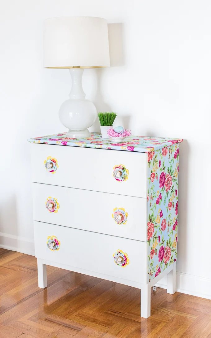 Furniture makeover using liquid starch and fabric