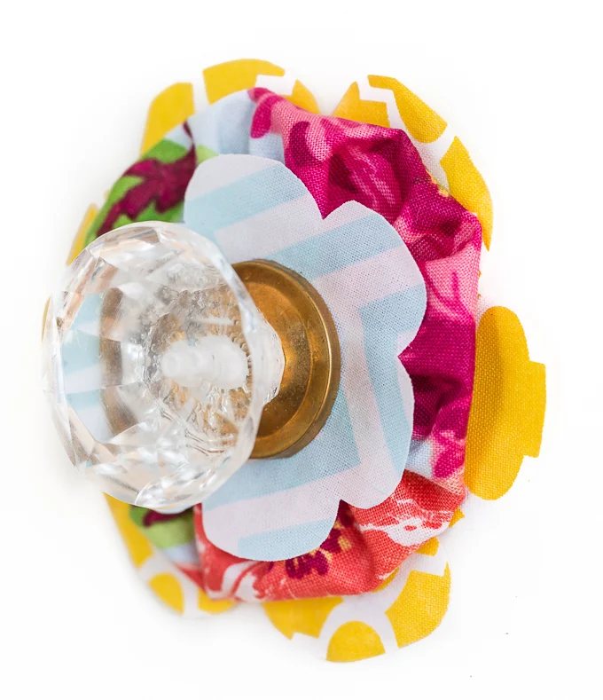 Fabric flower drawer pull DIY