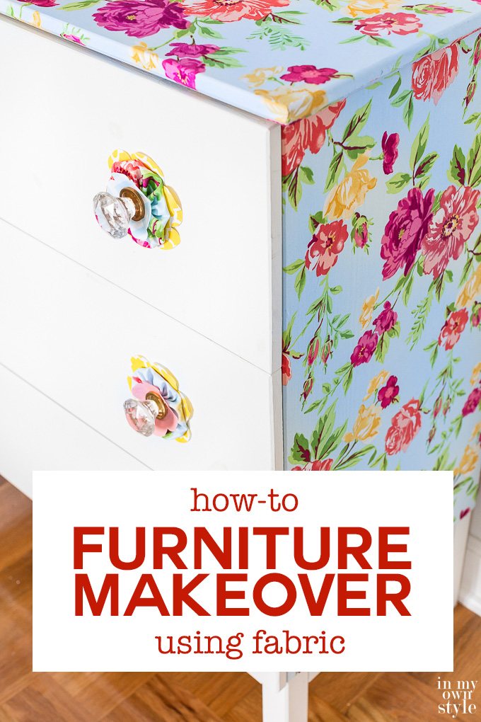 Furniture makeover using liquid starch and fabric. How to tutorial shows you how easy and inexpensive it is to transform a piece of furniture without having to use paint.