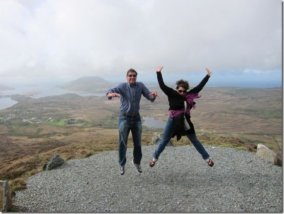 jumping in excitement after getting halfway up the hike