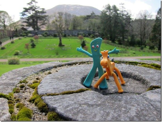 Ireland-Kylemoor-Abbey-Gumby and Pokey on a rock.