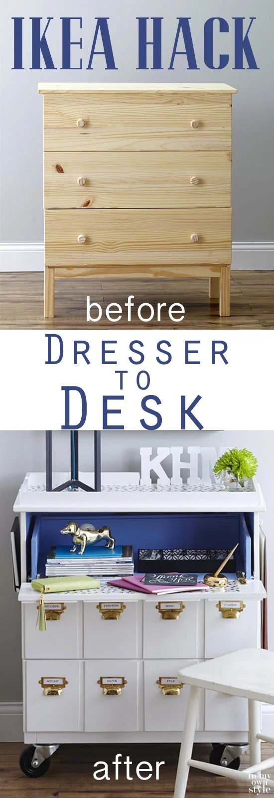 Furniture-Makeover-IKEA-hack-Tarva-Dresser-into-a-Rolling-Desk