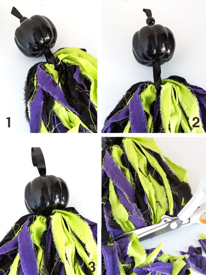 How to make a bat tassel using a small fake pumpkin