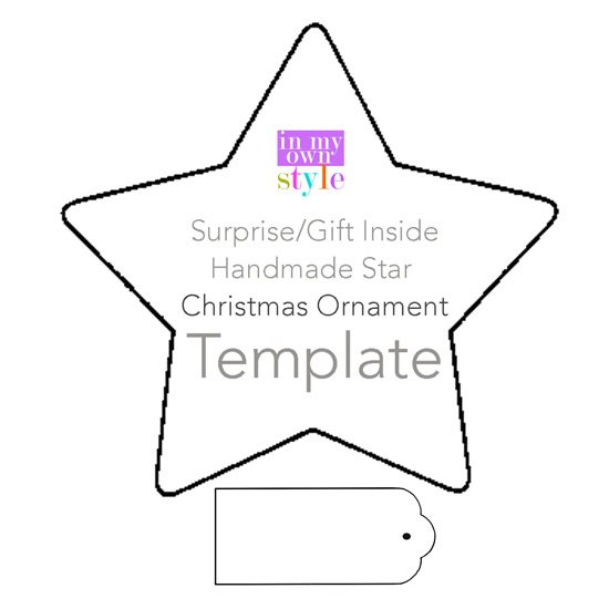 Handmade Christmas Star Ornament template that you can use to make to fill with a small gift to hang on a Christmas tree.