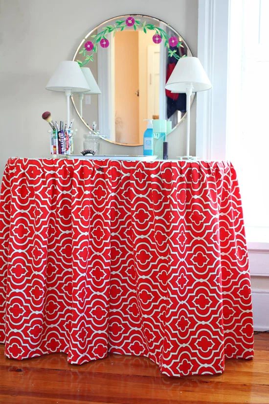Decorating double duty. How to make a vanity skirt for hidden storage and to look pretty