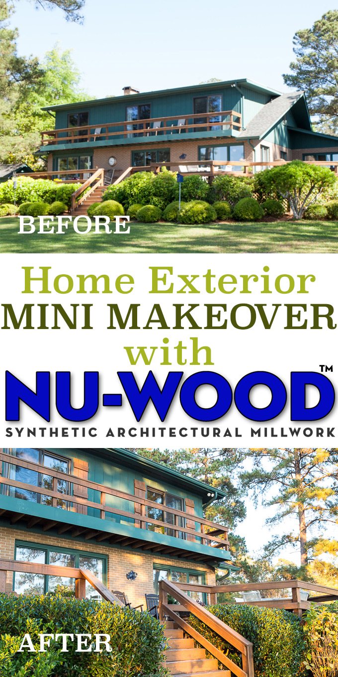 How to makeover the exterior of a home using millwork and shutters from Nu-Wood products. Faux wood millwork for home exteriors and interiors. Home Improvement projects. #nuwood #homeimprovement #exteriorhomemakeover