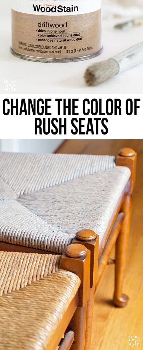 Chair makeover starting with changing the color of the rush seats to look more like a driftwood color. Once it is dry and sealed, I will paint the wood part of the chairs. | Oducu