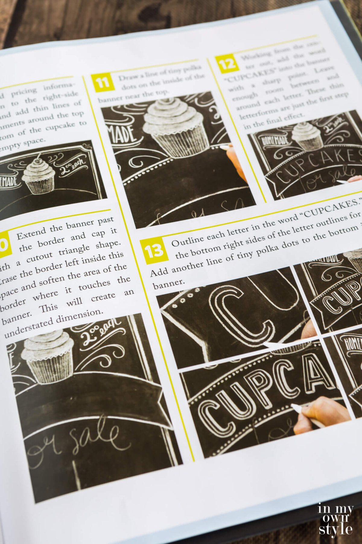 Open page of chalkboard lettering and art book.