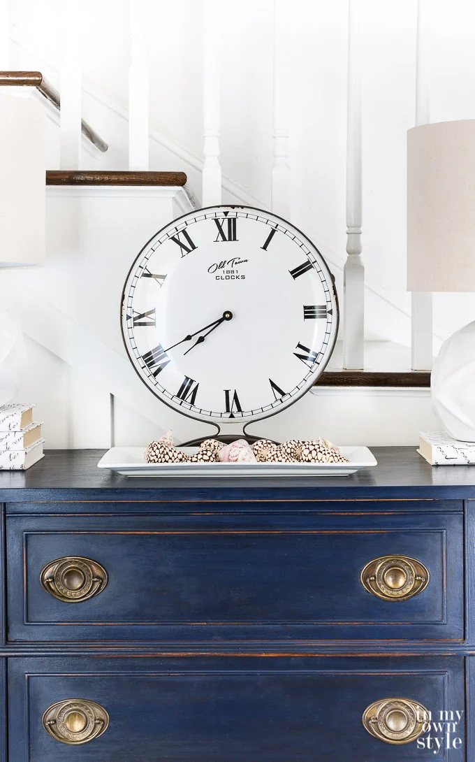 DC Blue Chalk painted sideboard with clock on top