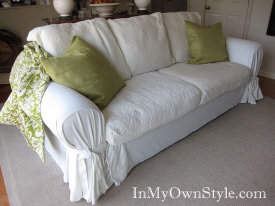 How to cover a sofa with a tie arm slipcover