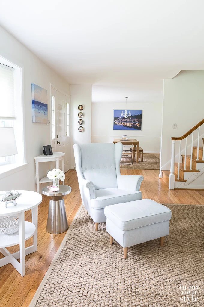 White living room decorated with IKEA furniture