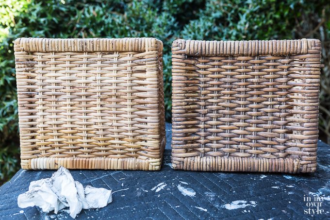 How to paint a wicker basket to look like a driftwood color
