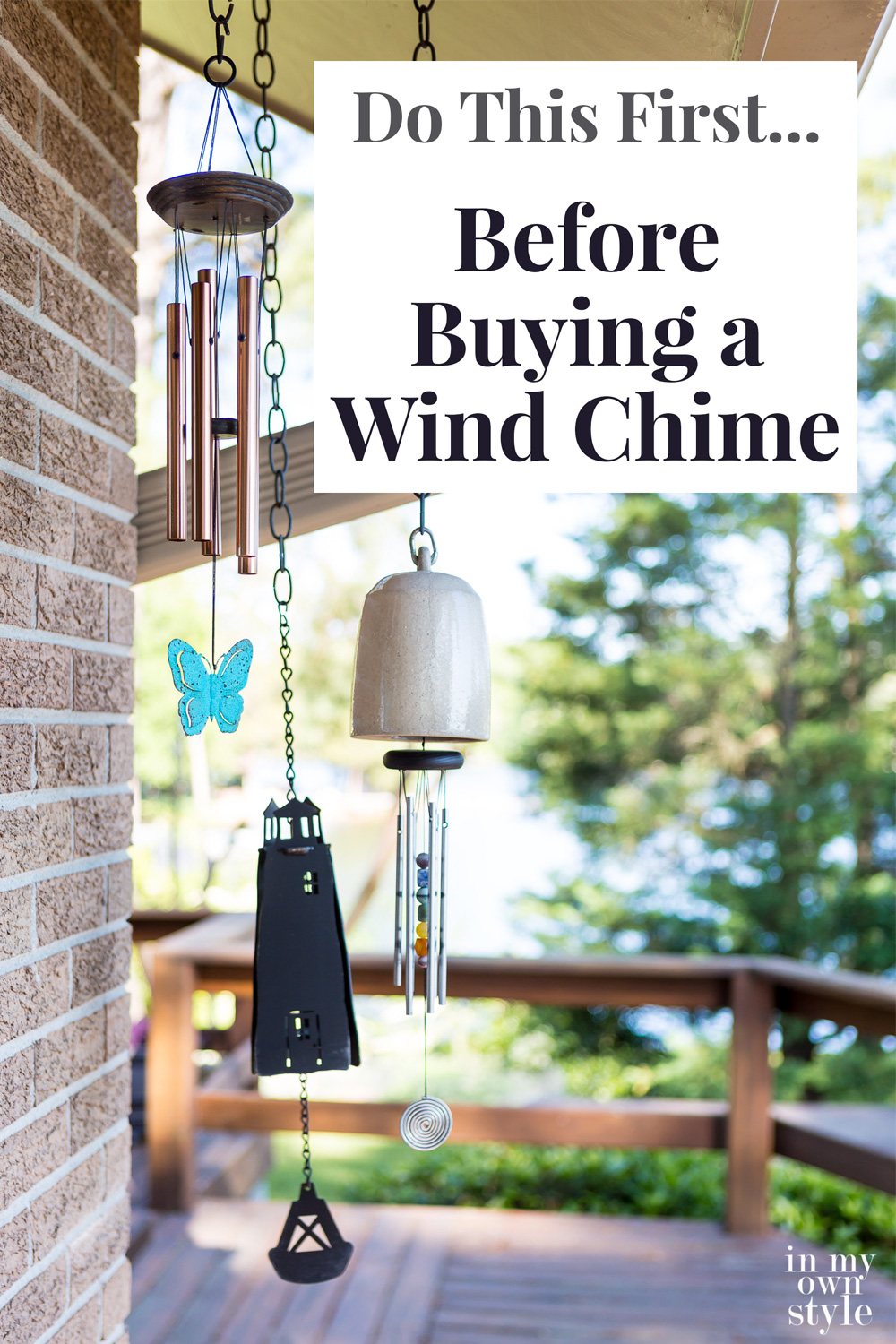3 different sounding Wind Chimes Hanging On a Porch