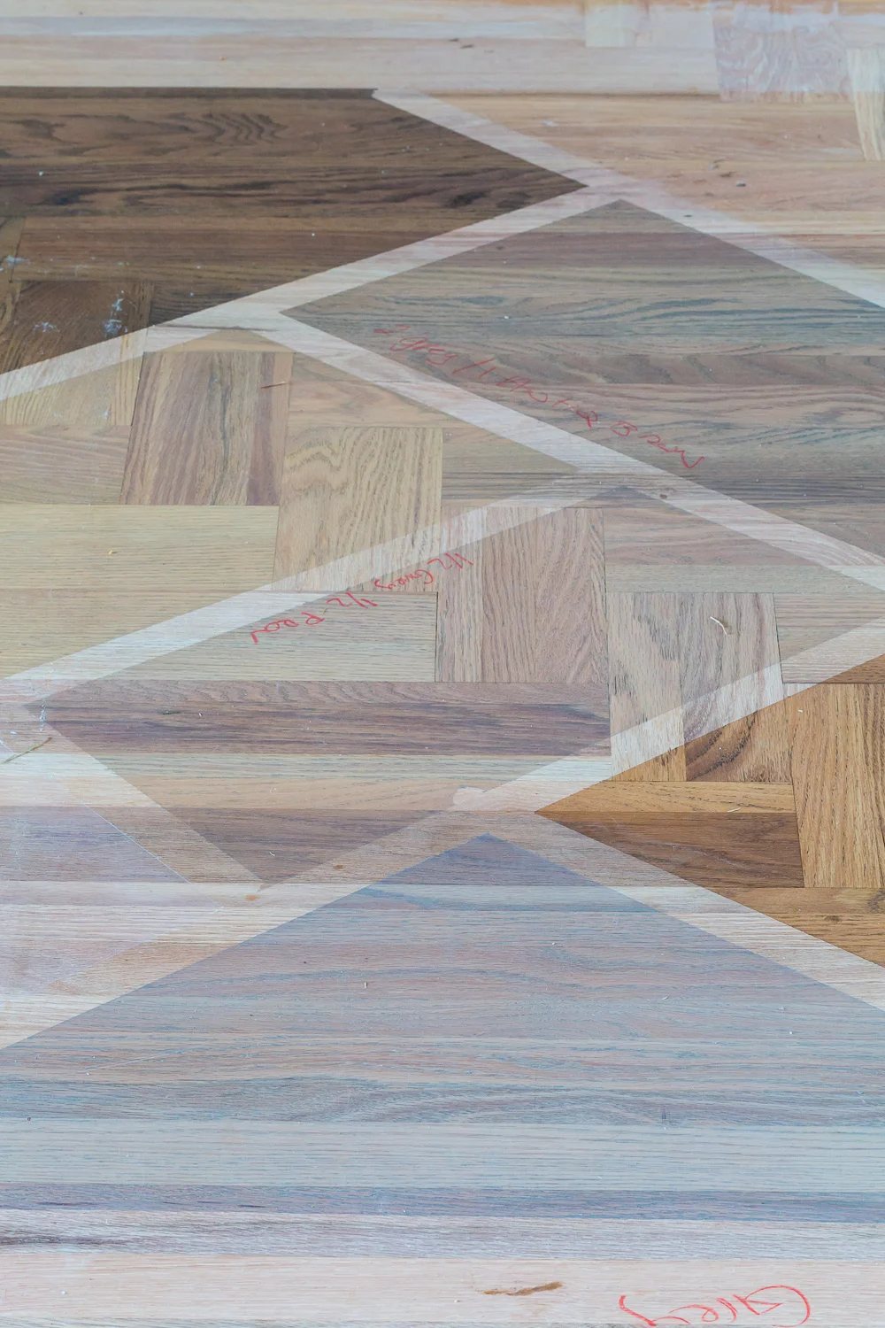 Sampling hardwood floor stain colors on actual floor