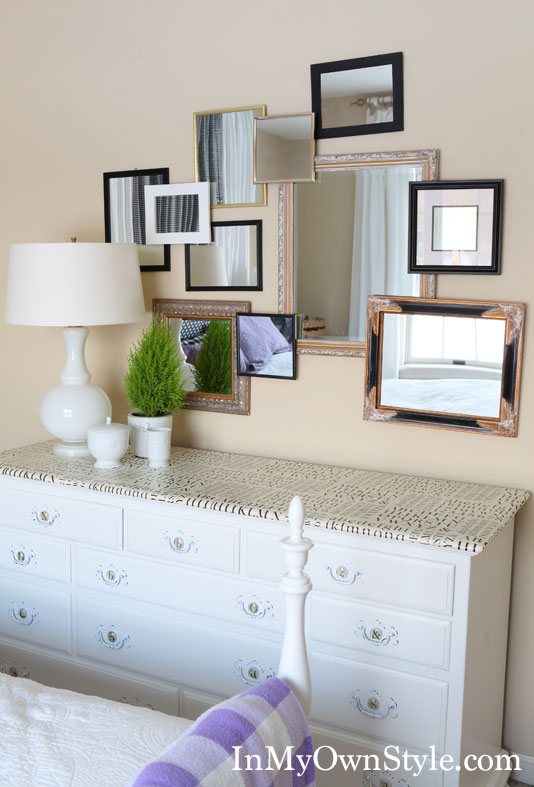 mirror gallery wall over repurposed dresser