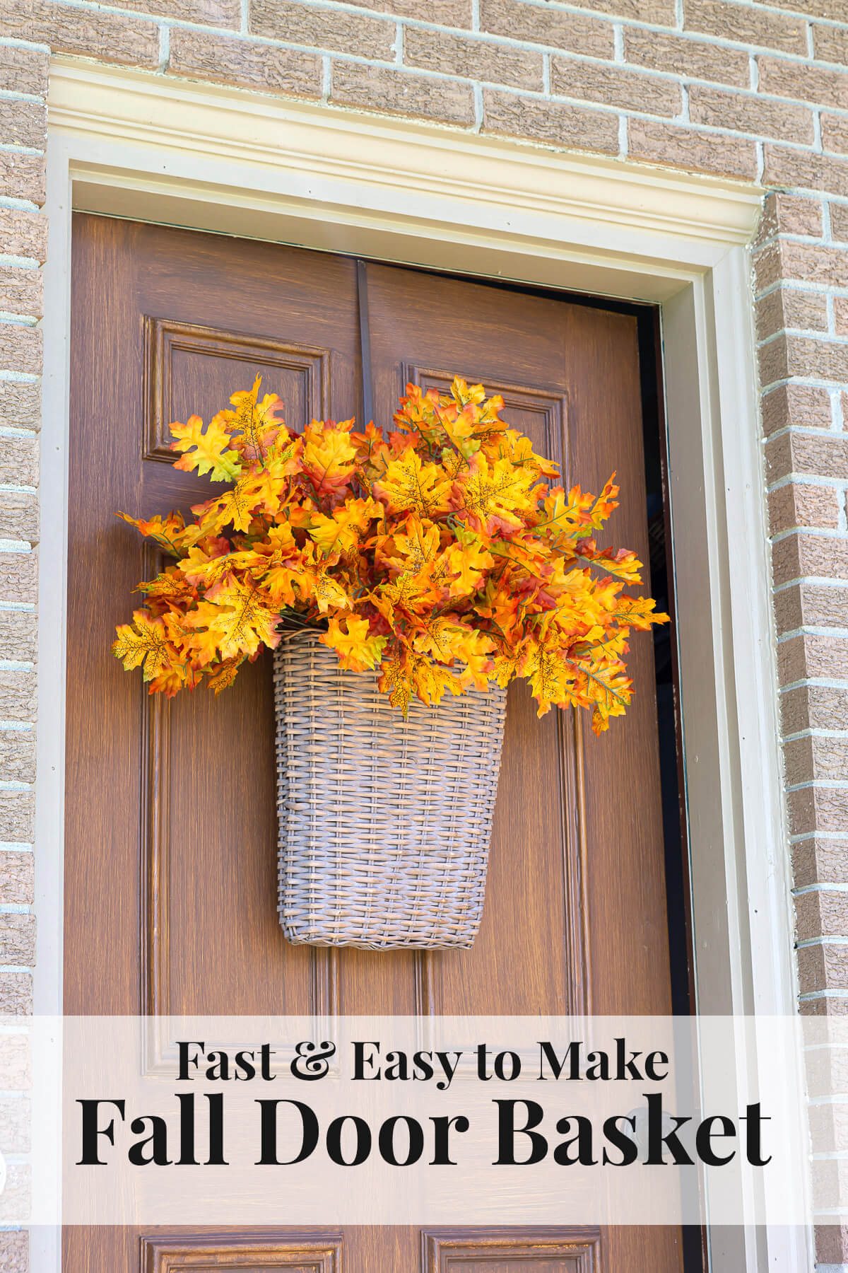 Front door decor ideas using faux fall leaves.