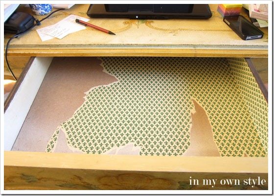 Desk Drawer before decorative lining added