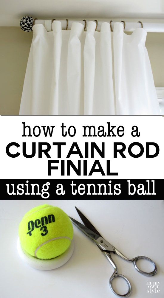 Budget window treatment idea. DIY window decorating. Check out this EZ, fast, and affordable way to add colorful finials to your curtain rods for pennies. Use your favorite fabric to coordinate with your decor. | Oducu