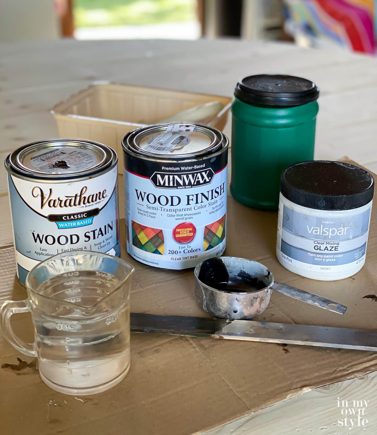 supplies needed to stain and finish a round wood table top.