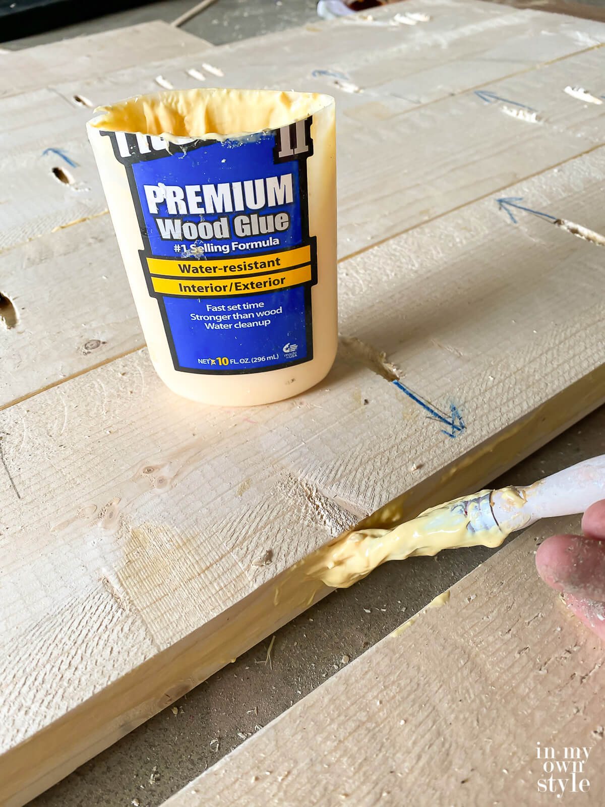Add wood glue between each board before installing pocket hole screws