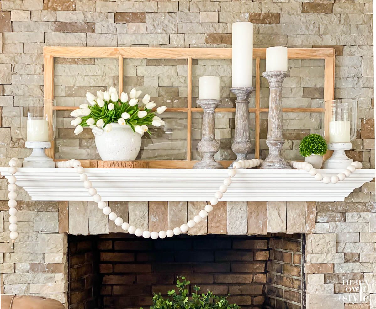 Decorating ideas for old window frames. Use as a backdrop for fireplace mantel decor.