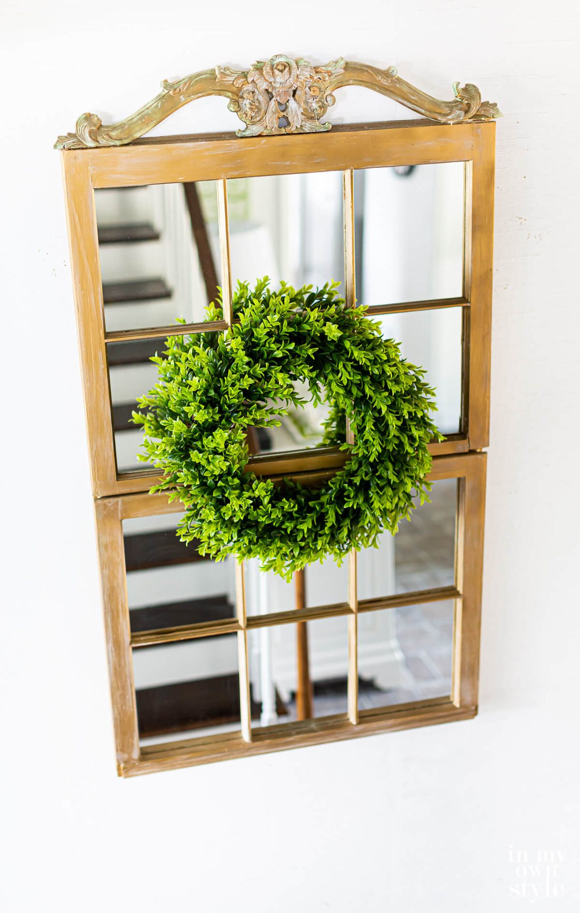 What can you do with an old wood window frame? Make a decorative mirror. More decorating ideas using old window frames