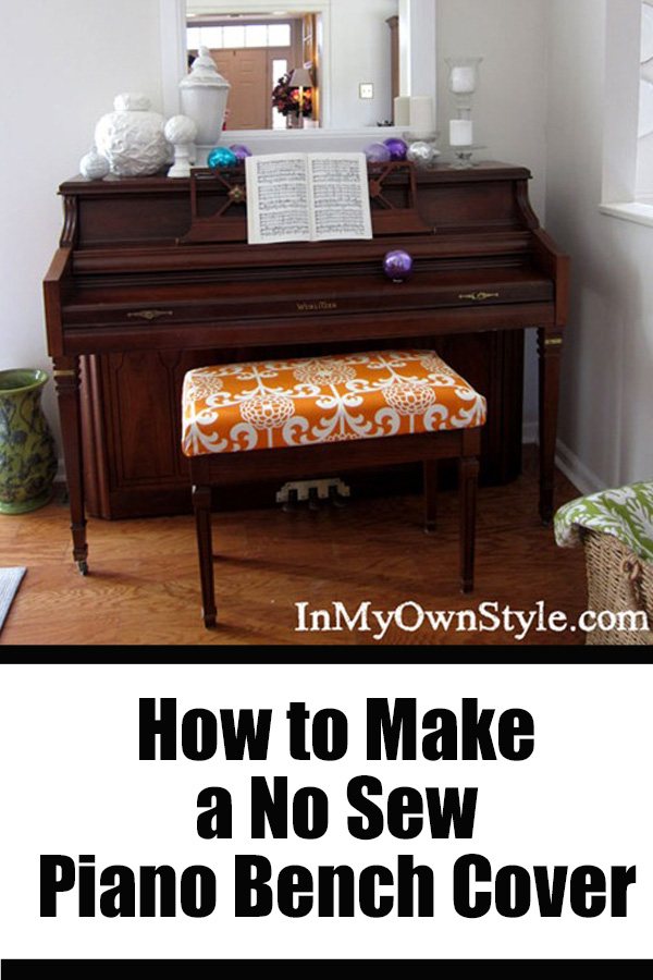 Completed no sew orange and white piano bench cushion cover.