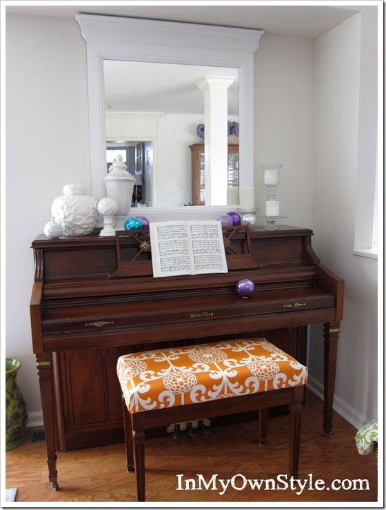 How to make a cushion and decorative cover for a piano bench seat with no sewing.