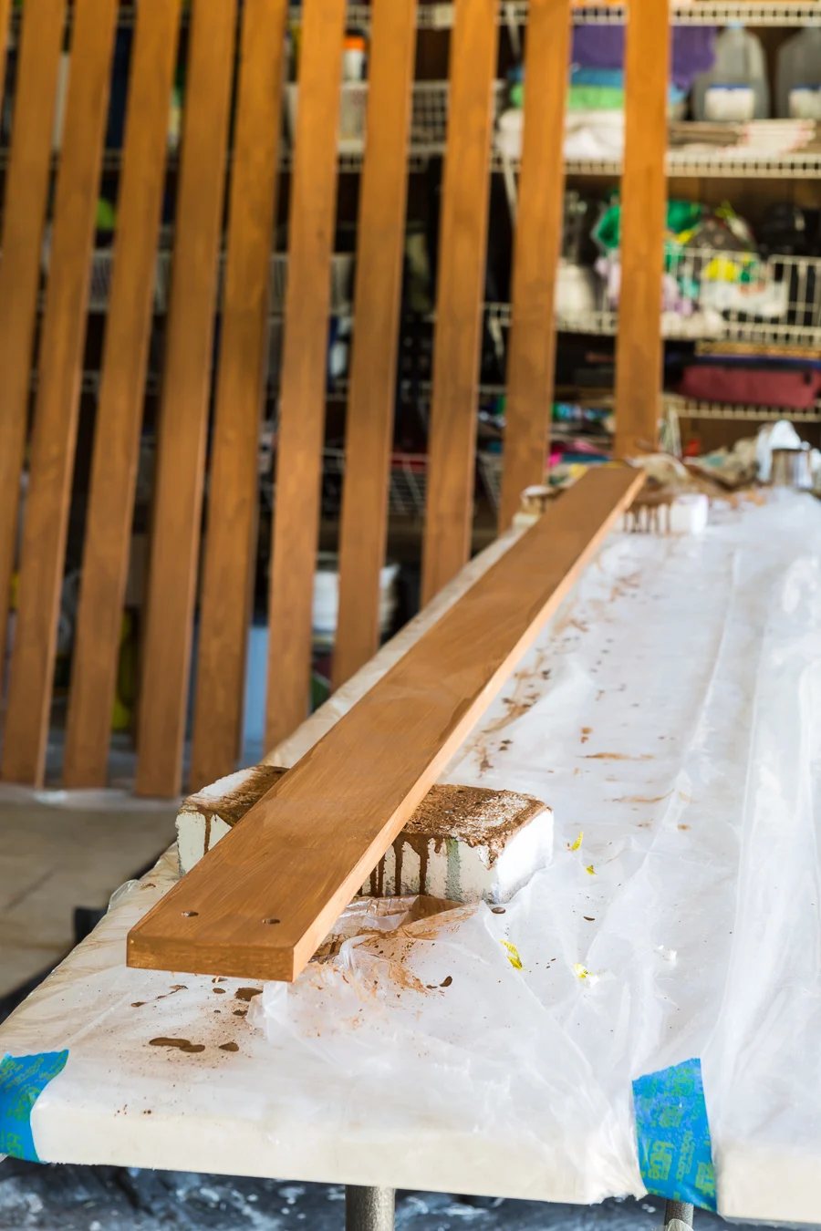 how to stain wood slats to create a modern wood slat accent wall