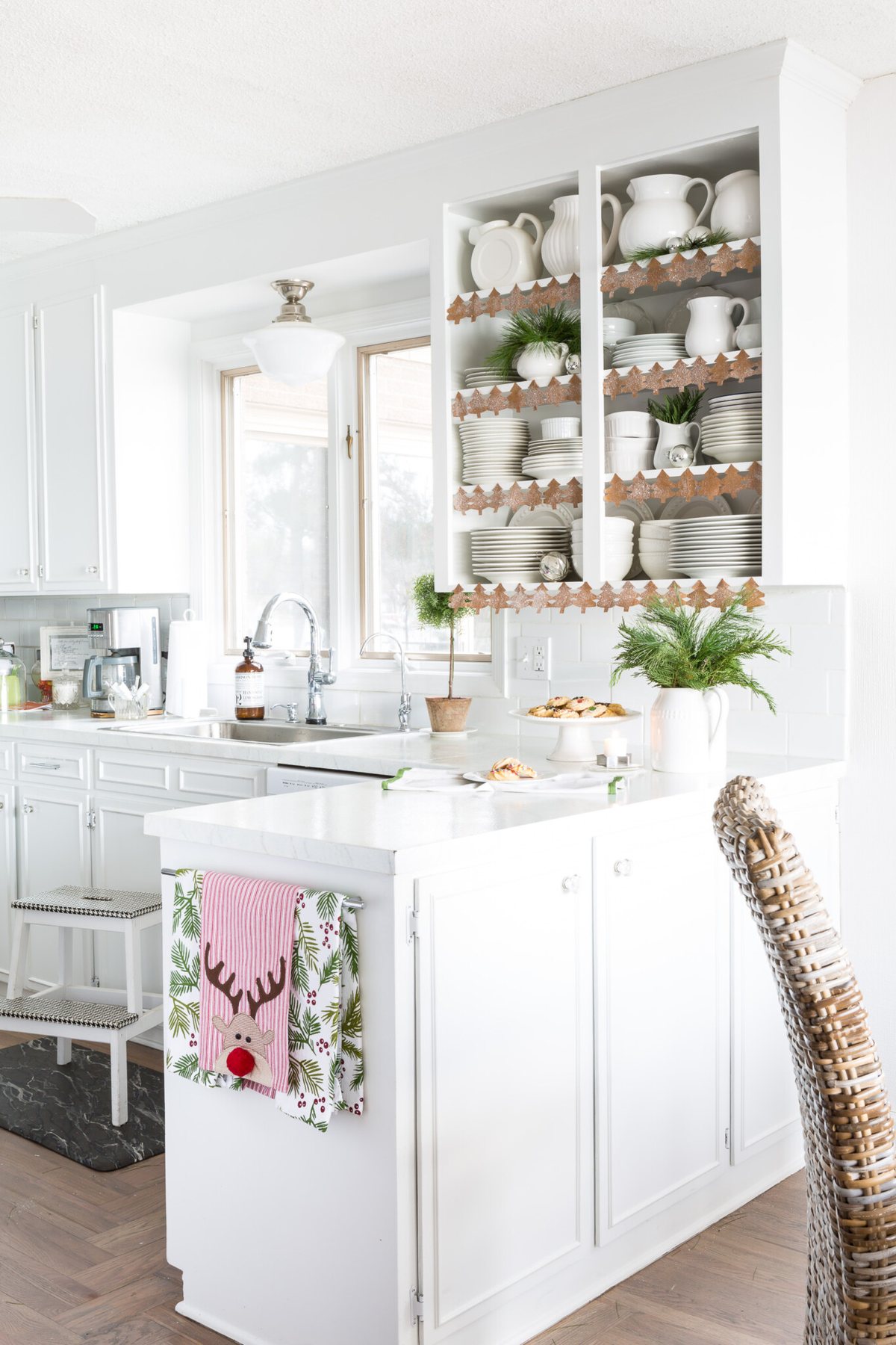 Kitchen open shelving Christmas decorating idea